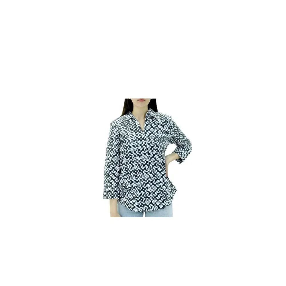 Foxcroft NYC Easy Care Pinpoint Stretch Chain Print Poplin Button-Up cotton sz L